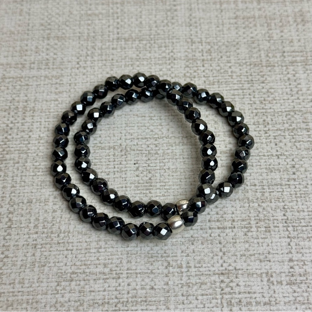 Faceted Hematite Beaded Stretch Bracelet 6mm One Available